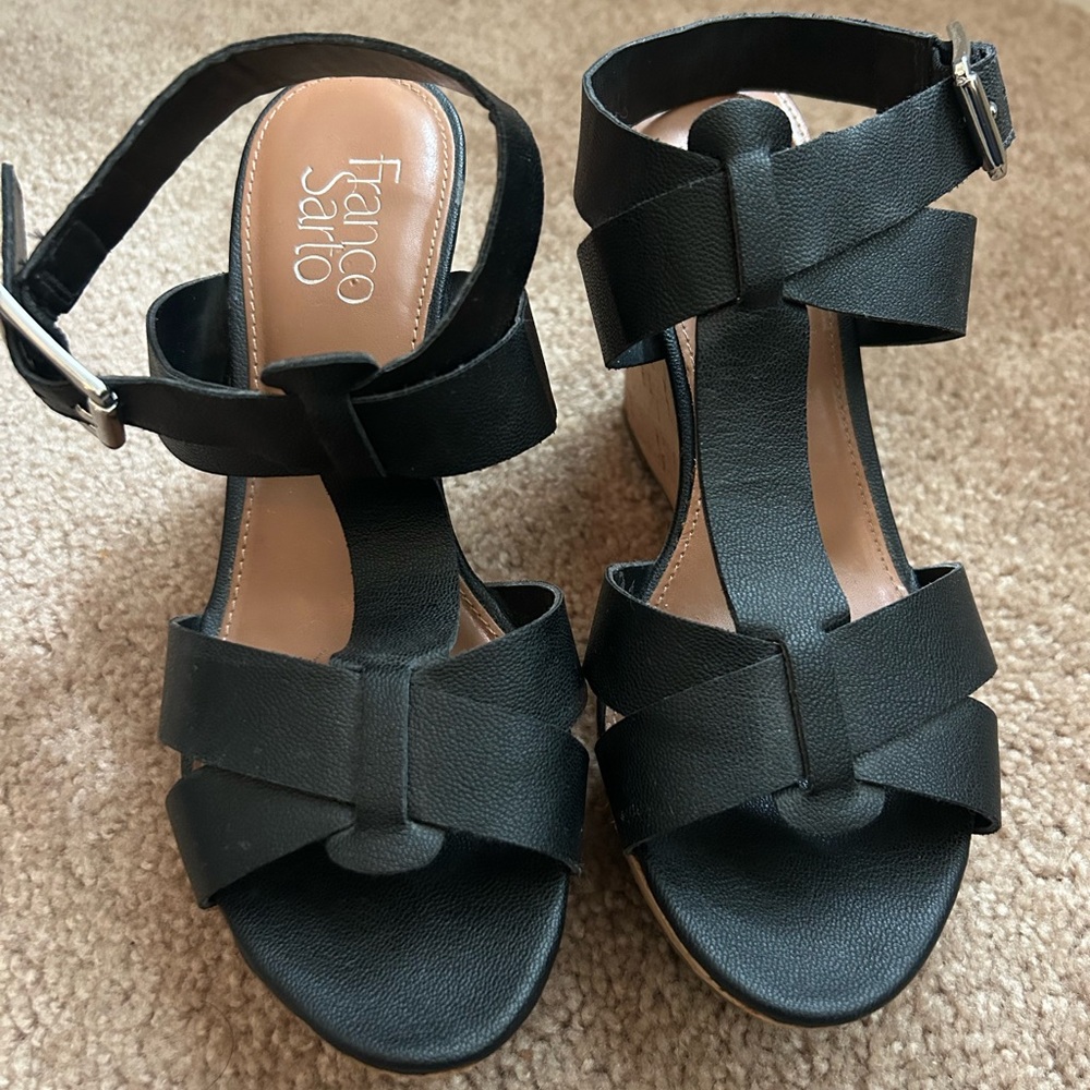 Franco Sarto Black Strappy Wedges - Picture 3 of 5